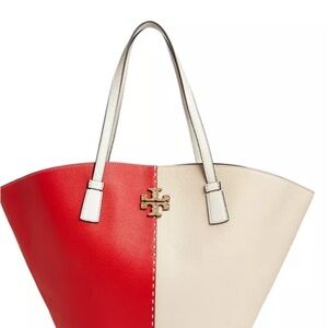 McGraw Color-Block Leather Extra Large Shopper Tote Red and Beige
